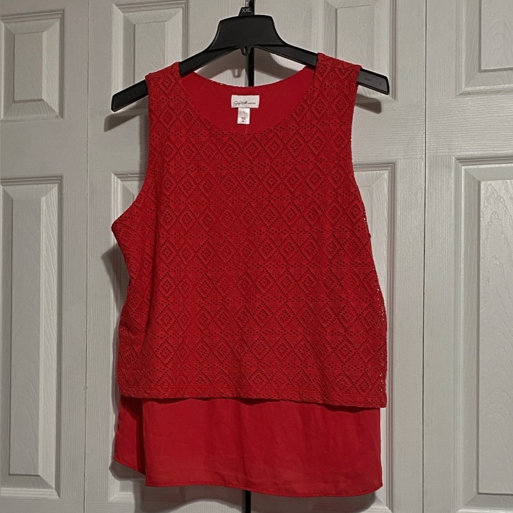 Jacklyn Smith red lace lined tank top shirt blouse size XXL